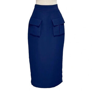 TY-LR Skirt Australia Straight Pencil Navy Blue Pockets Size Small